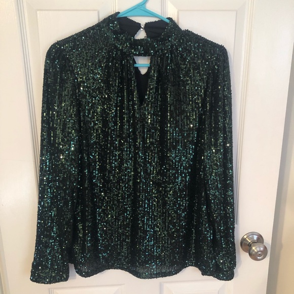 Cable & Gauge Long Sleeved Emerald Green Sequin Top, Size Medium NWT - Picture 1 of 8